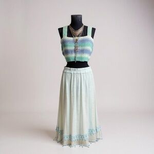 Y2k Krazy Kat Light Blue Embroidered Trim Midi Skirt